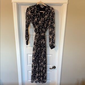 Black and White Wrap Tie Front Maxi Dress